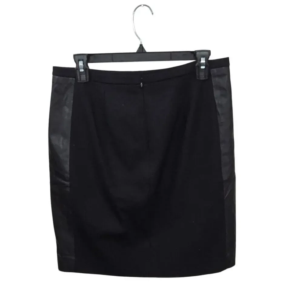 Ann Taylor Faux Leather Side Black Pencil Skirt Front Pocket Sz 6 Small Stretch - Picture 2 of 8